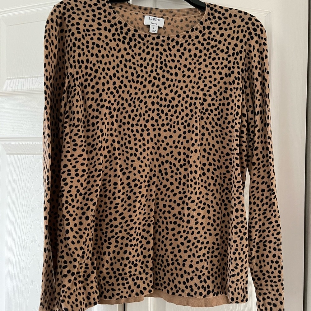 J. Crew Tan and Black Spotted Long Sleeve Top
